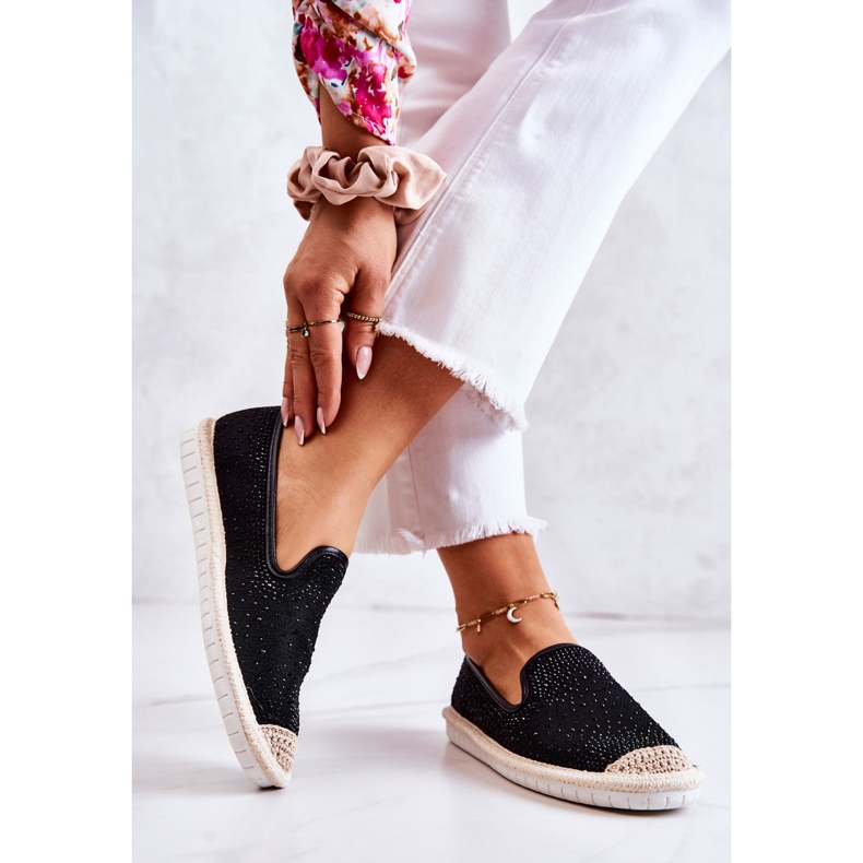 PG1 Espadrillas Da Donna In Tela Con Cubic Zirconia Deimos Nero 2