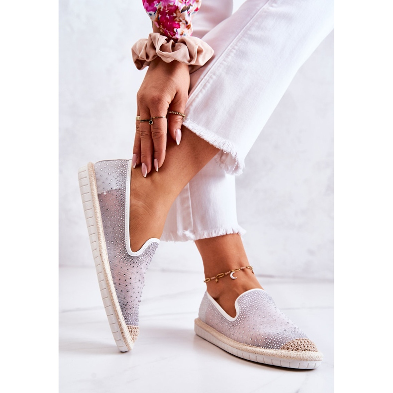 PG1 Espadrillas Da Donna In Tessuto Con Cubic Zirconia Deimos Grigio bianco argento 2