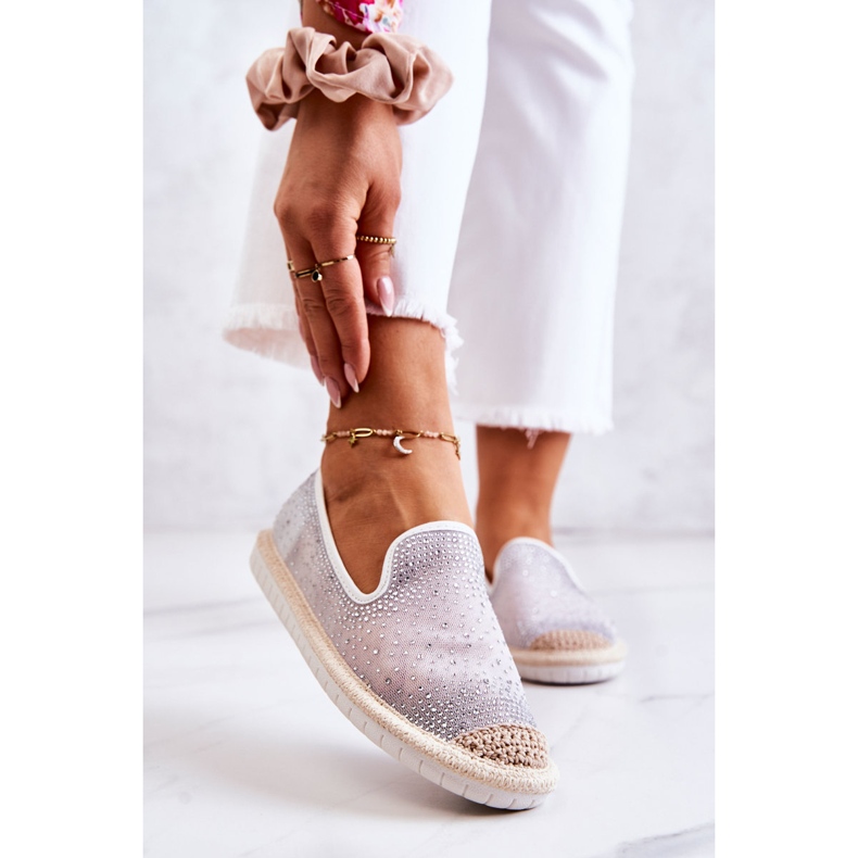PG1 Espadrillas Da Donna In Tessuto Con Cubic Zirconia Deimos Grigio bianco argento 1