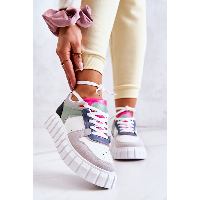 PS1 Scarpe Sportive da Donna in Pelle, Bianco-Grigio Fiorentino verde 2