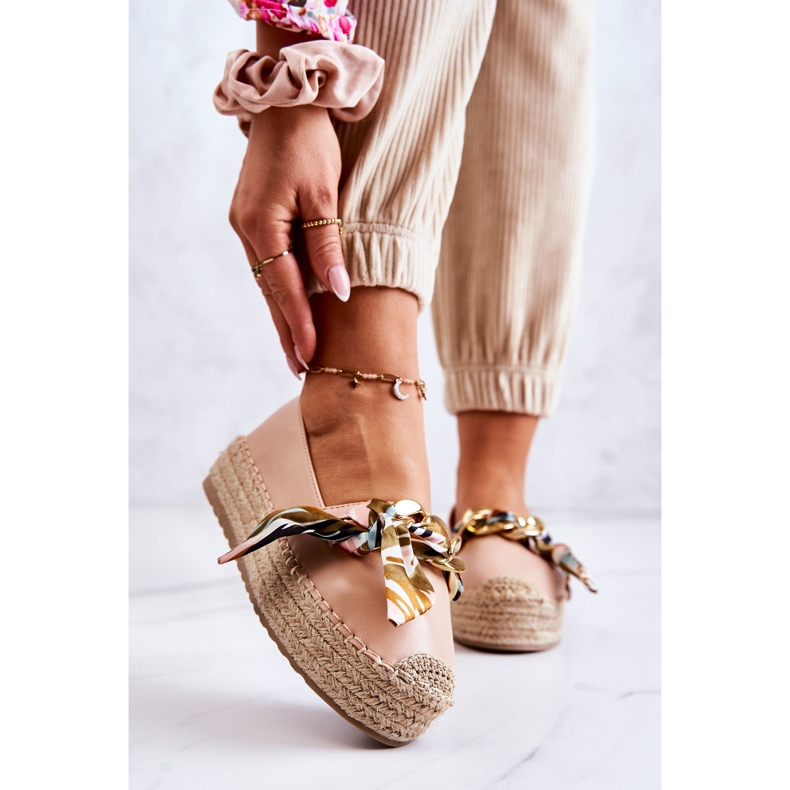 PS1 Espadrillas Da Donna In Pelle Con Catena Fantasia Beige rosa 1