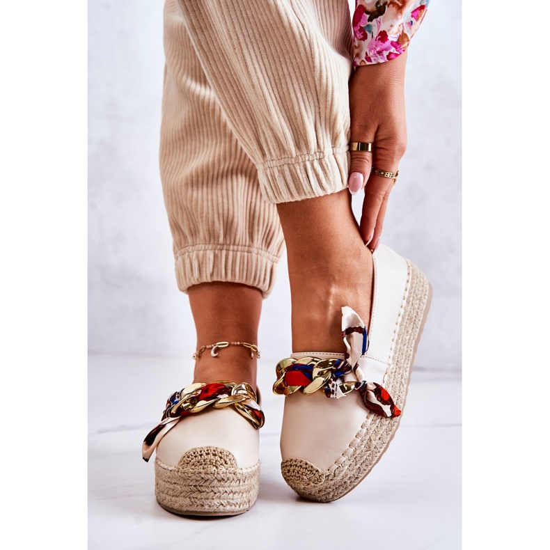PS1 Espadrillas Da Donna In Pelle Con Fantasia Catena Beige Chiaro 2