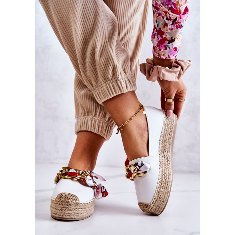 PS1 Espadrillas Da Donna In Pelle Con Catena Bianca Fantasia bianco 2