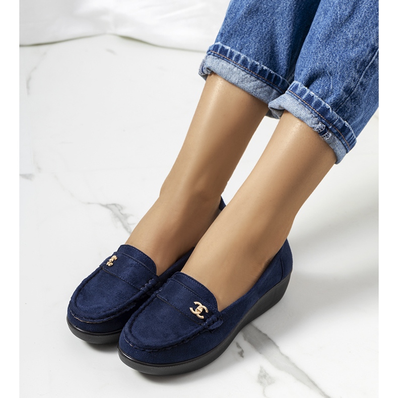 Mocassini blu navy sulla zeppa Stapper 1