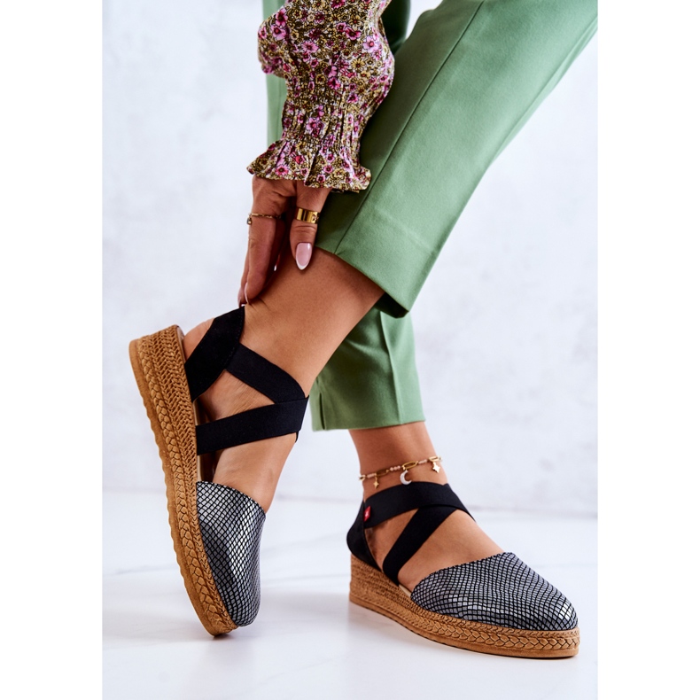 Espadrillas da donna alla moda Big Star JJ276035 nero argento 2
