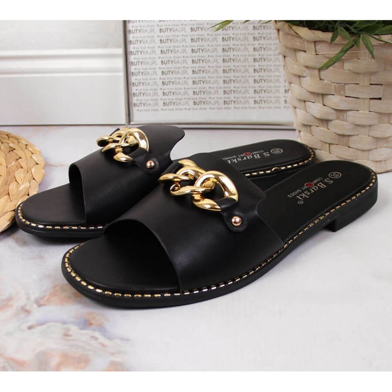 Ciabatte nere con catena W S. Barski nero 2