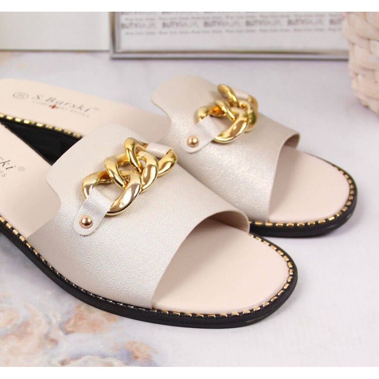 Ciabatte dorate con catena W S. Barski beige d'oro 2