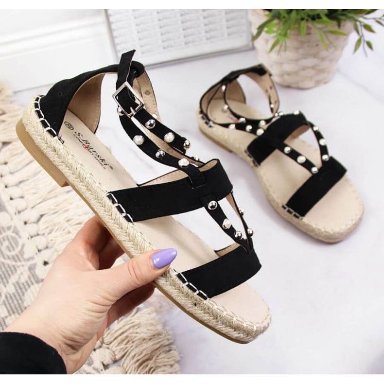 Sandali neri espadrillas con perle W S.Barski nero 1