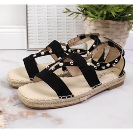 Sandali neri espadrillas con perle W S.Barski nero 2