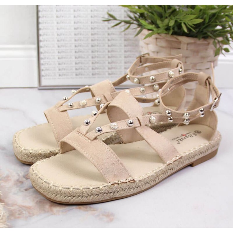 Sandali espadrillas con perle beige W S.Barski 2