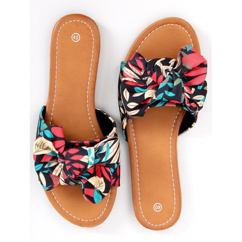 Lotos Pantofole nere con stampa floreale nero multicolore 1