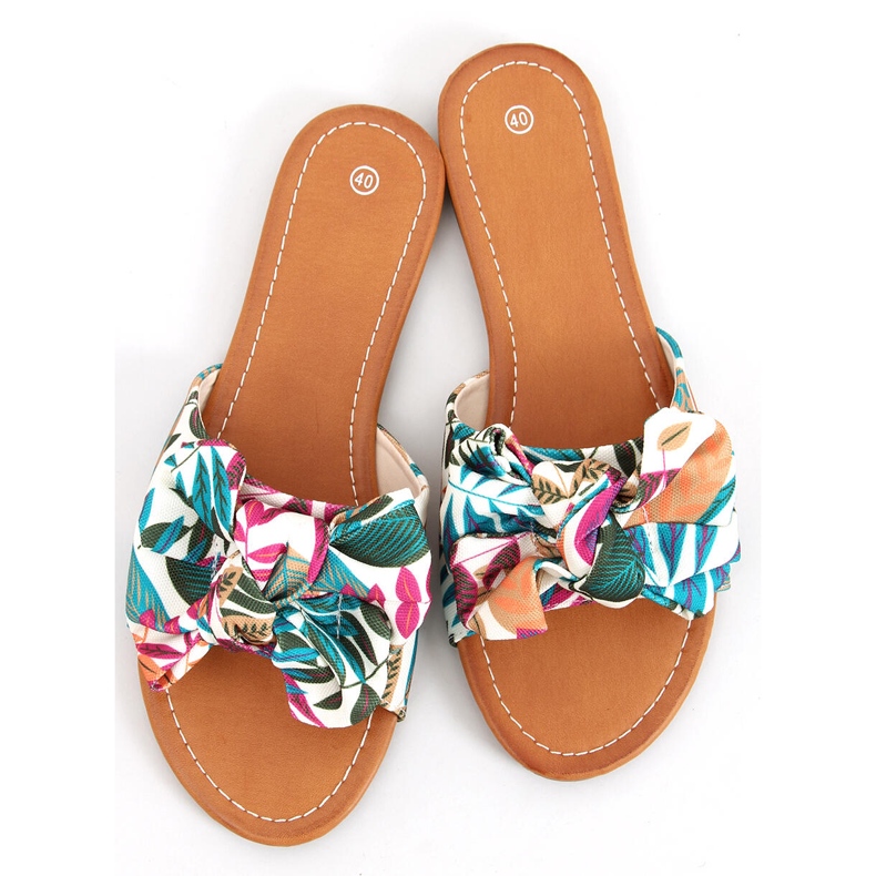 Ciabatte Lotos Beige con stampa floreale multicolore 1