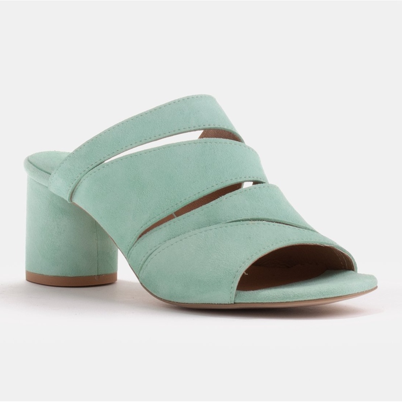 Marco Shoes Pantofole da donna in pelle, taglio a righe verde 1