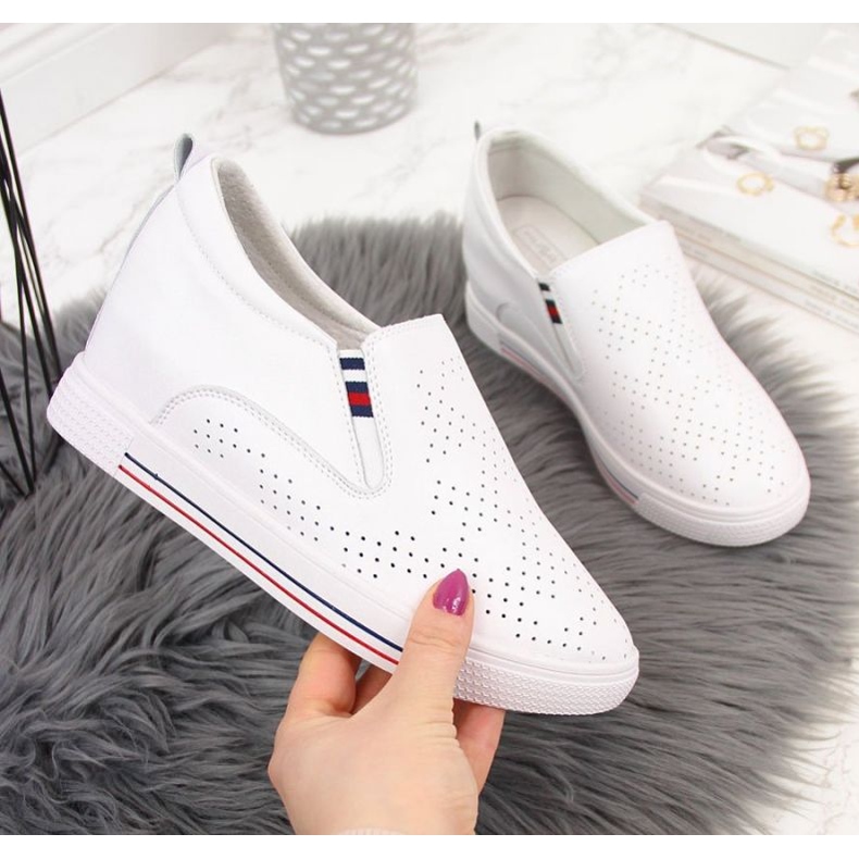 Sneakers in pelle con zeppe bianche traforate W Filippo bianco 1