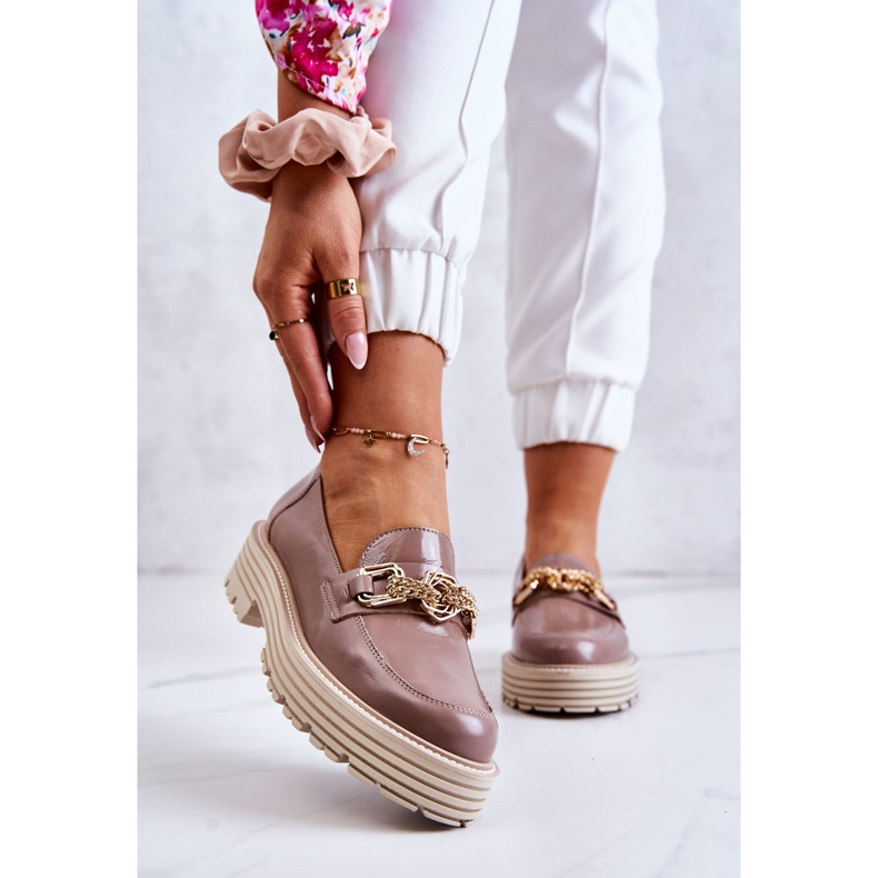 Scarpe Brogue da Donna Pelle Dorata Decorazione Laura Messi 2383 Beige Scuro 1