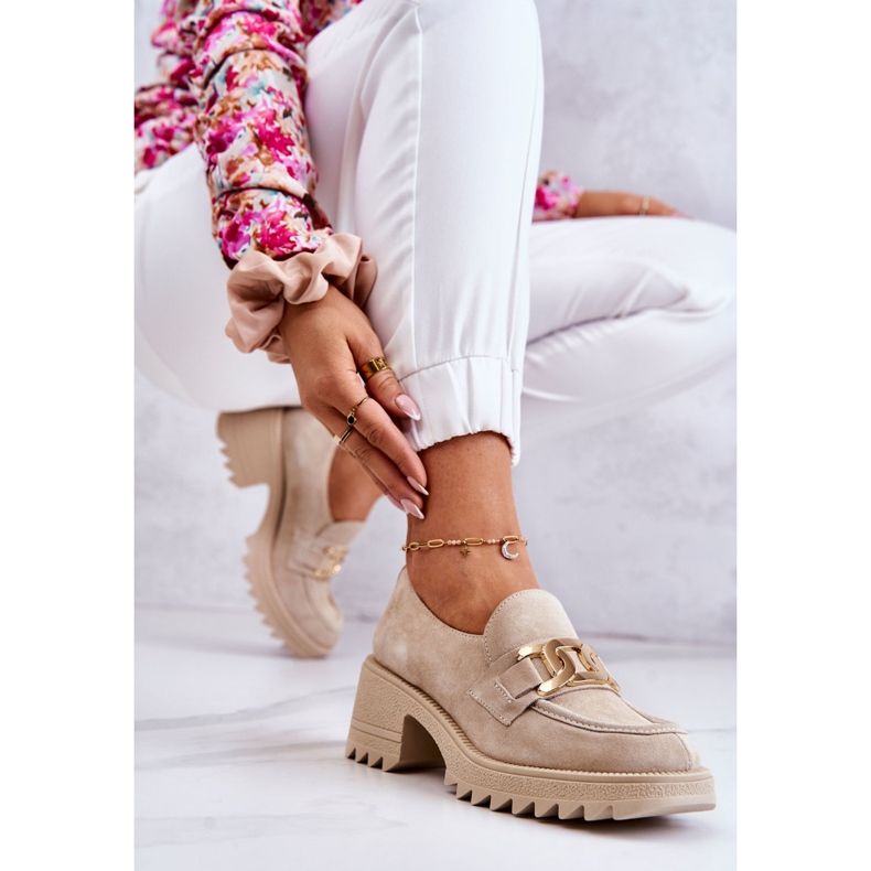PL5 Scarpe Scamosciate Con Decorazione Dorata Beige Chiaro Idealize 2