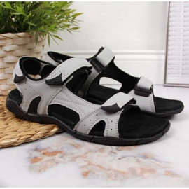 Sandali sportivi grigi con velcro W American Club nero 2