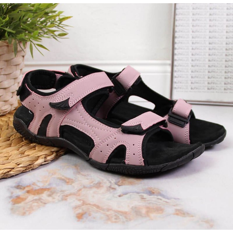 Sandali sportivi rosa con velcro All'American Club nero 2