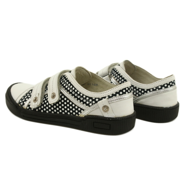 Scarpe in pelle con velcro Bartek 78148-25K Pois bianco nero argento 4