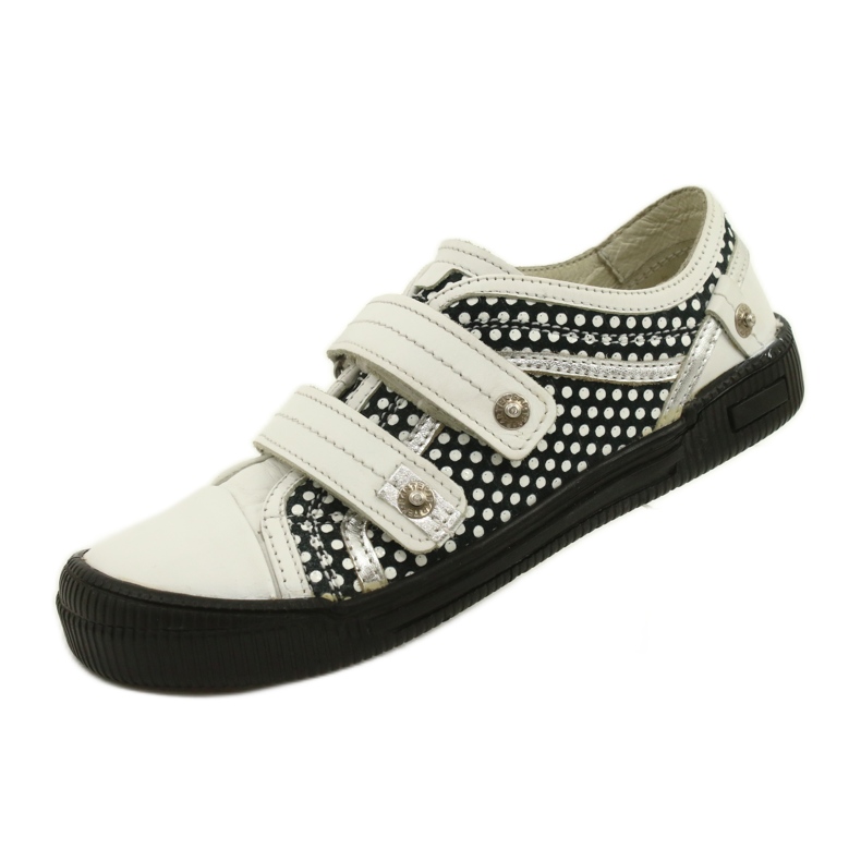 Scarpe in pelle con velcro Bartek 78148-25K Pois bianco nero argento 3