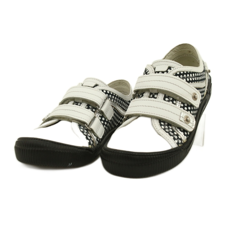 Scarpe in pelle con velcro Bartek 78148-25K Pois bianca nero d'argento 2