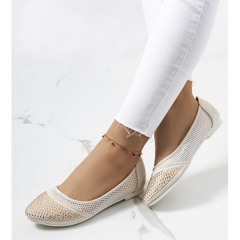 Ballerine beige con fondina in zirconi ecru 1