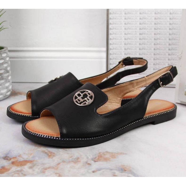 Sandali Neri con ornamento W Filippo d'oro 2