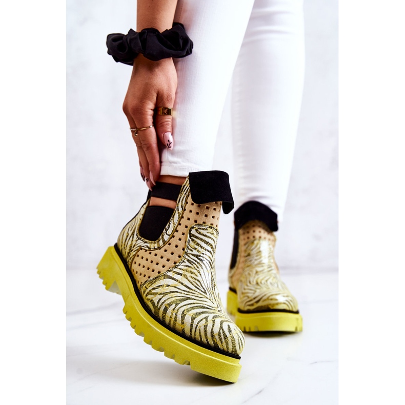 Maciejka 05324-07 Stivali slip-on in pelle gialli beige verde giallo 1