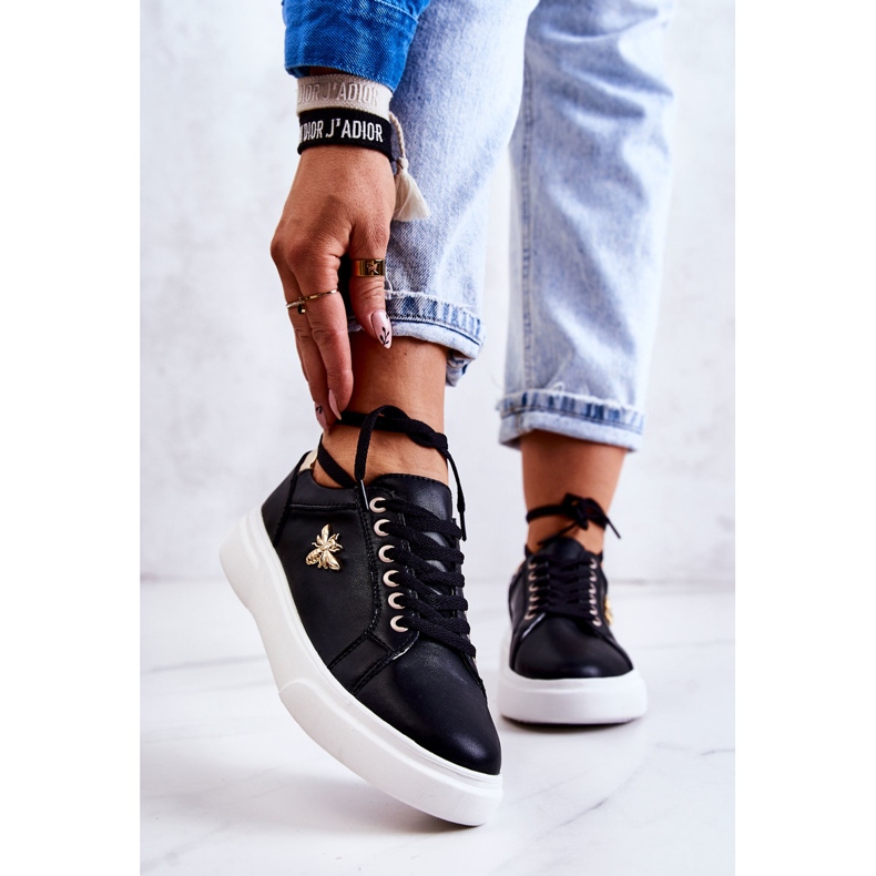 Vinceza Scarpe Sportive In Pelle Con Decorazione Calerie Nera nero d'oro 1