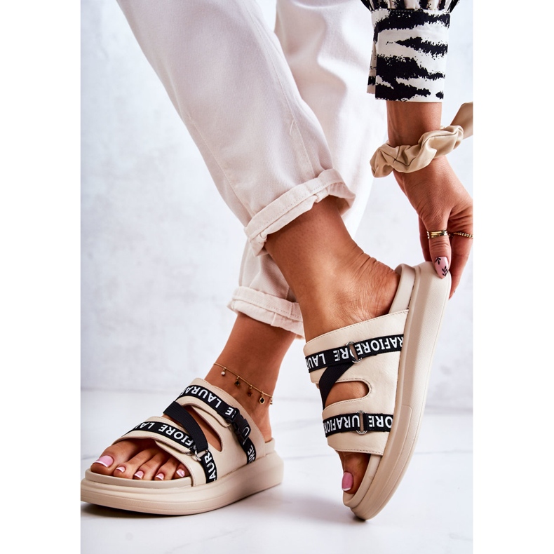 Pantofole in pelle da donna alla moda La.Fi Beige Menifis nero 2