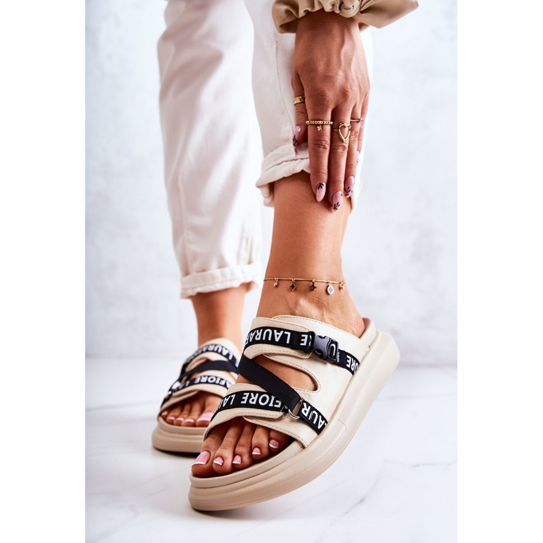 Pantofole in pelle da donna alla moda La.Fi Beige Menifis nero 1