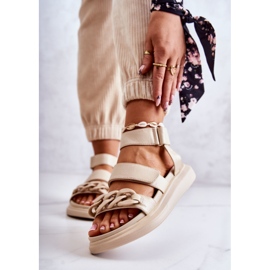 Sandali In Pelle Con Catena La.Fi Beige Alissia 1