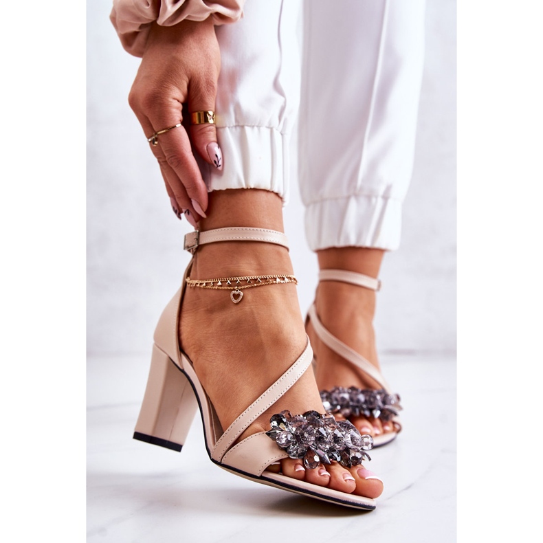 PA2 Sandali in pelle da donna con tacco alto Torine beige 1