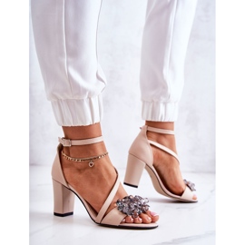 PA2 Sandali in pelle da donna con tacco alto Torine beige 2