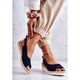 Sandali da donna con zeppa Big Star JJ276046 blu navy 2