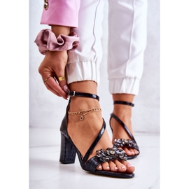 PA2 Sandali Da Donna In Pelle Con Cristalli Nero Ramona 1