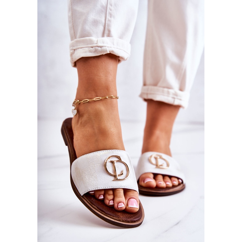 Ciabatte da Donna in Pelle Nicole 2735 Bianche e Oro bianco 1