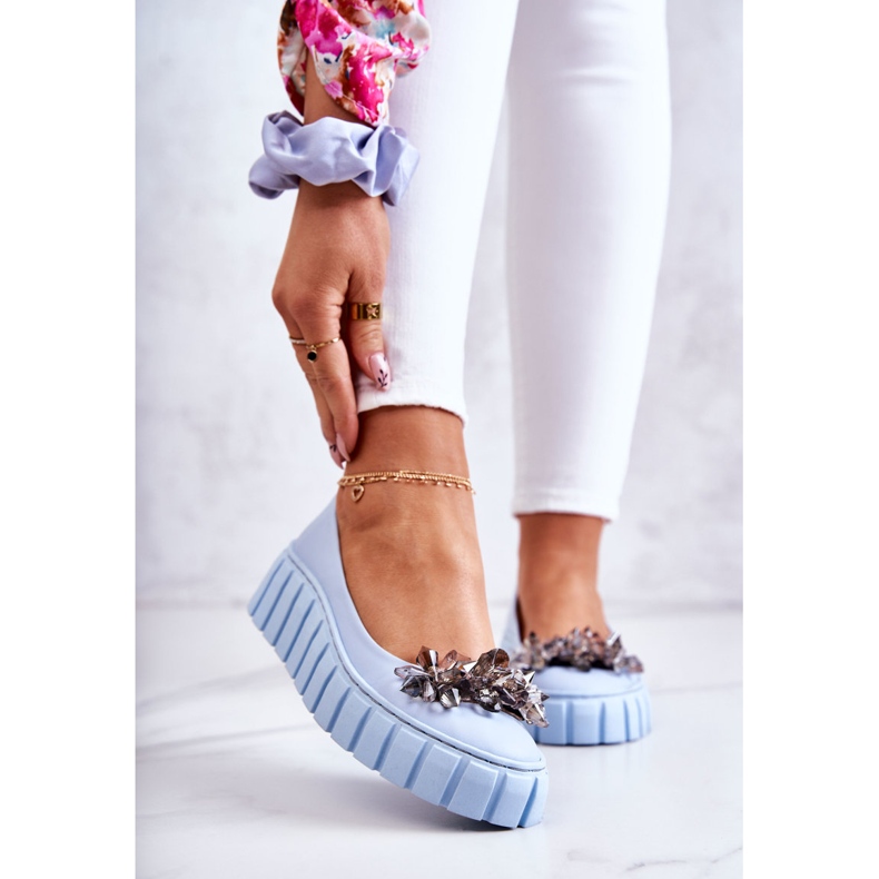 PA2 Ballerine In Pelle Su Una Piattaforma Con Un Ornamento Ladette Azzurro blu 1