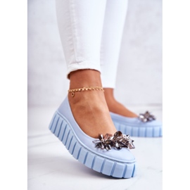 PA2 Ballerine In Pelle Su Una Piattaforma Con Un Ornamento Ladette Azzurro blu 2