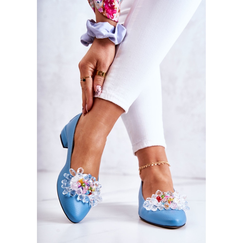 PA2 Ballerine In Pelle Con Elegante Decorazione Millany Blu 2
