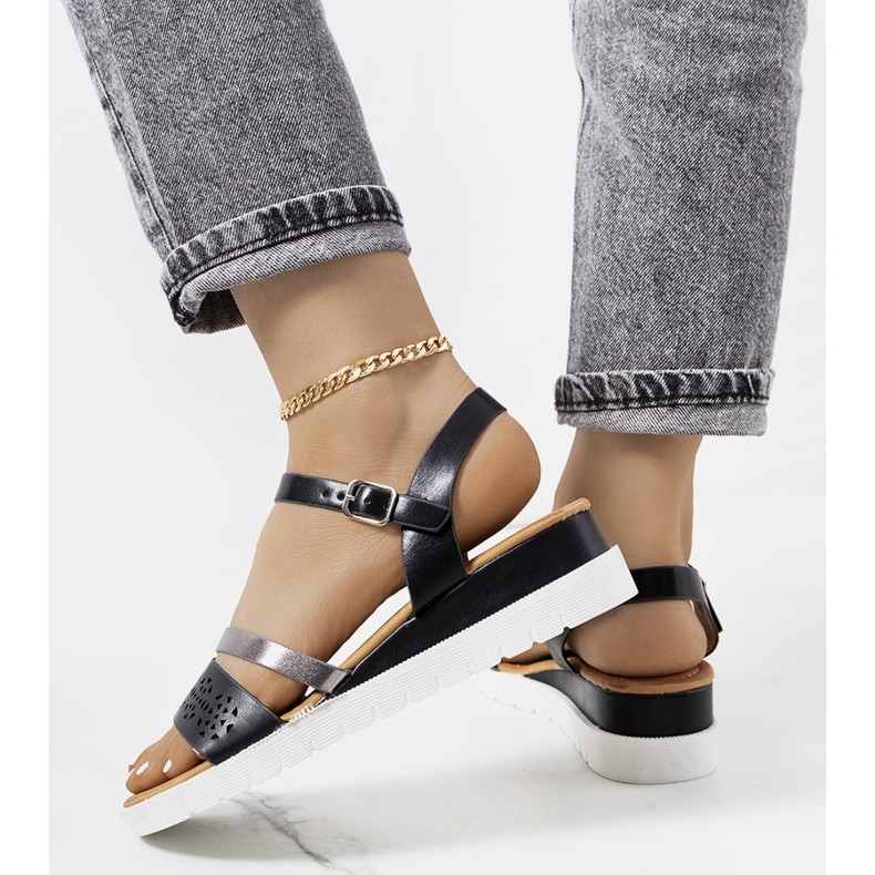 Sandali neri da donna Cubbine nero argento 1