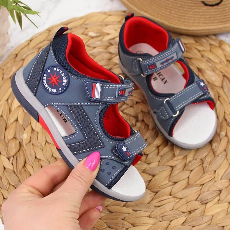 Sandali con velcro American Club Jr AM825A blu navy 1
