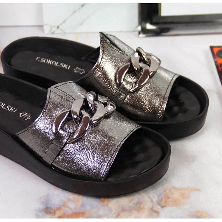Ciabatte in pelle con catena T.Sokolski W SCA161 argento 2