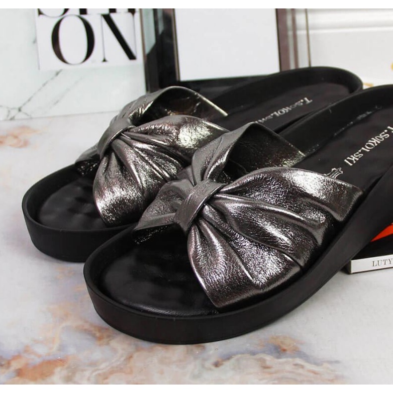 Ciabatte in pelle sulla zeppa T.Sokolski W SCA162B argento d'argento 2