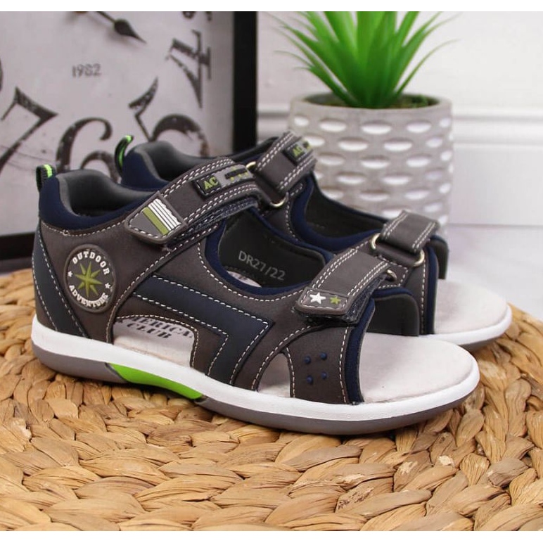 Sandali con velcro American Club Jr AM891A grigio 2
