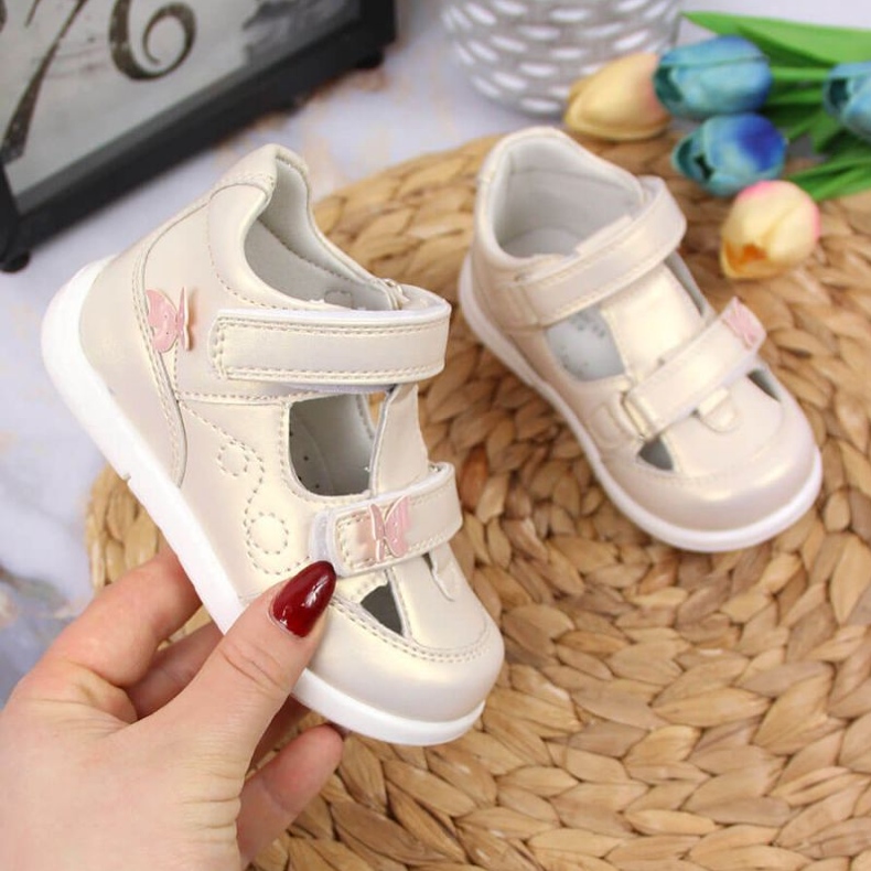 Scarpe traforate in velcro American Club Jr AM892A oro d'oro 1