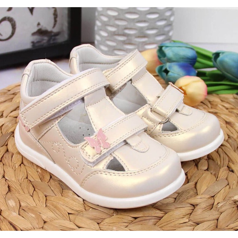 Scarpe traforate in velcro American Club Jr AM892A oro d'oro 2