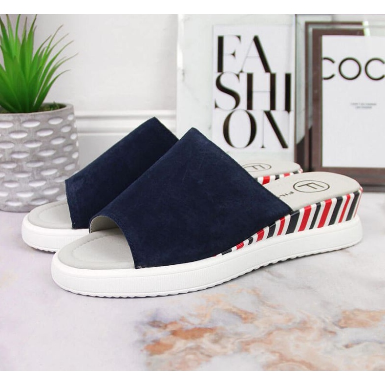 Ciabatte in pelle sulla zeppa Filippo W PAW359 blu navy 2