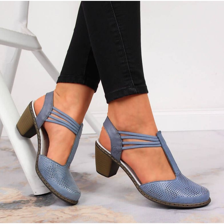 Sandali in pelle traforati Rieker W RKR537 blu 2