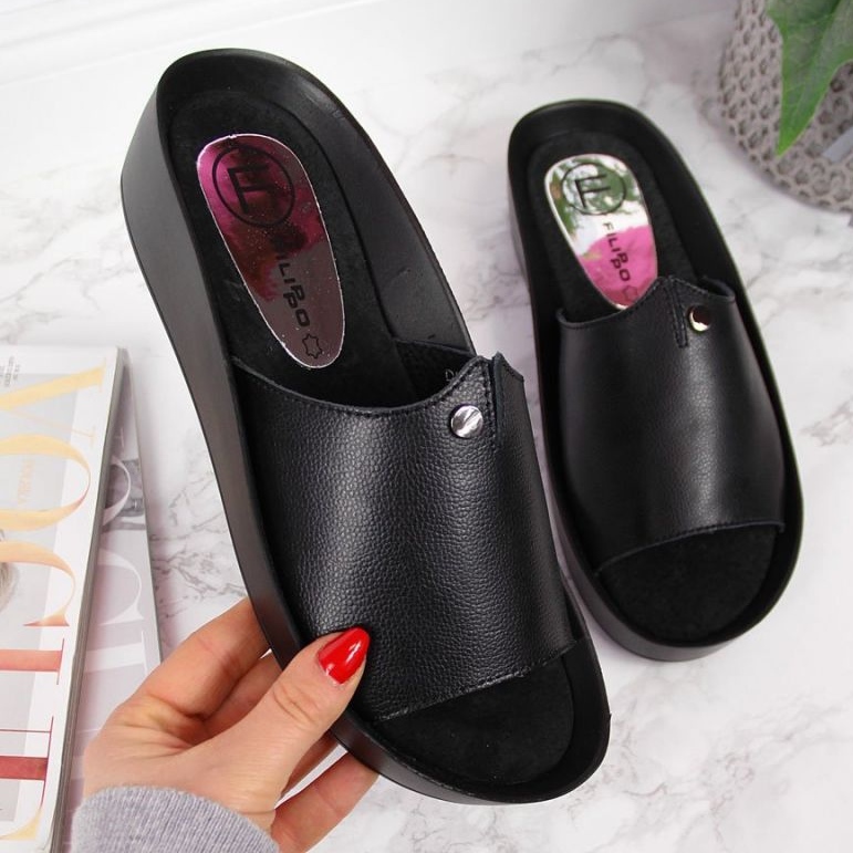 Ciabatte con plateau in pelle Filippo W PAW199A nere nero 1